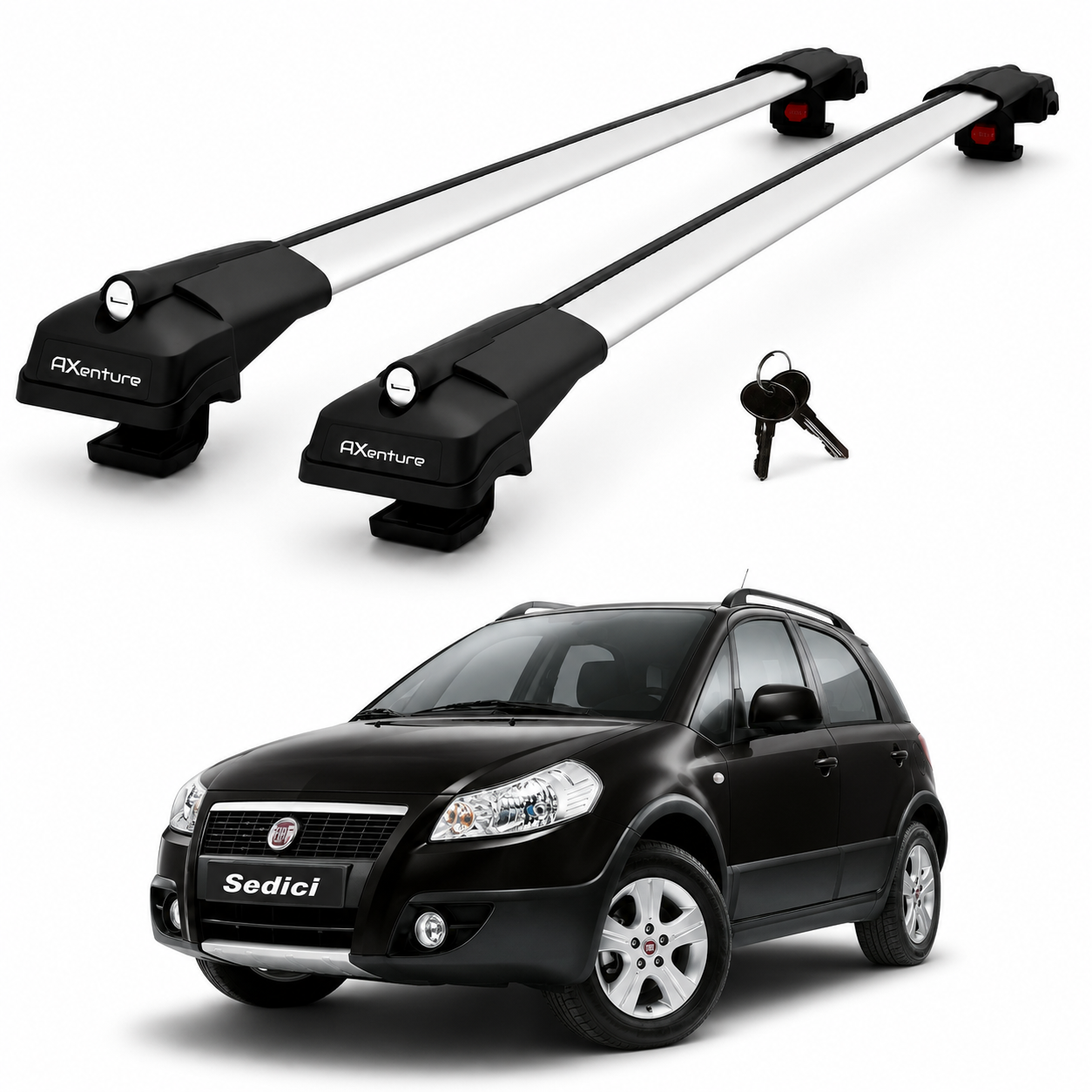 2X Roof Bars for Fiat Sedici Crossover 2005-2010 Lockable Roof Rack Grey