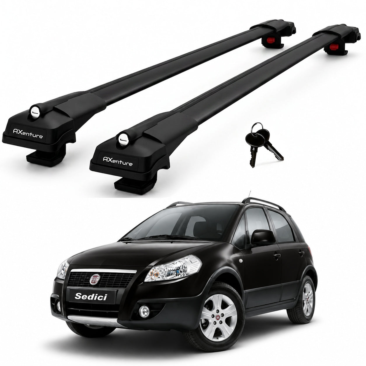 2X Roof Bars for Fiat Sedici Crossover 2005-2010 Lockable Roof Rack Black