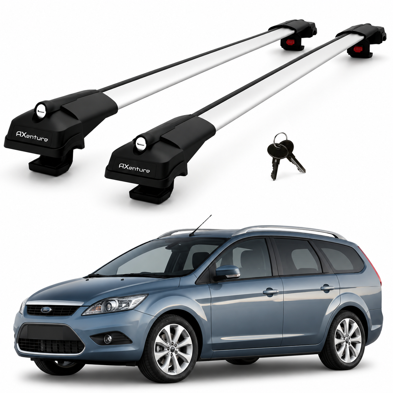 2X Roof Bars for Ford Focus Mk2 Sw 2008–2010 Lockable Roof Rack Cross Bars Grey