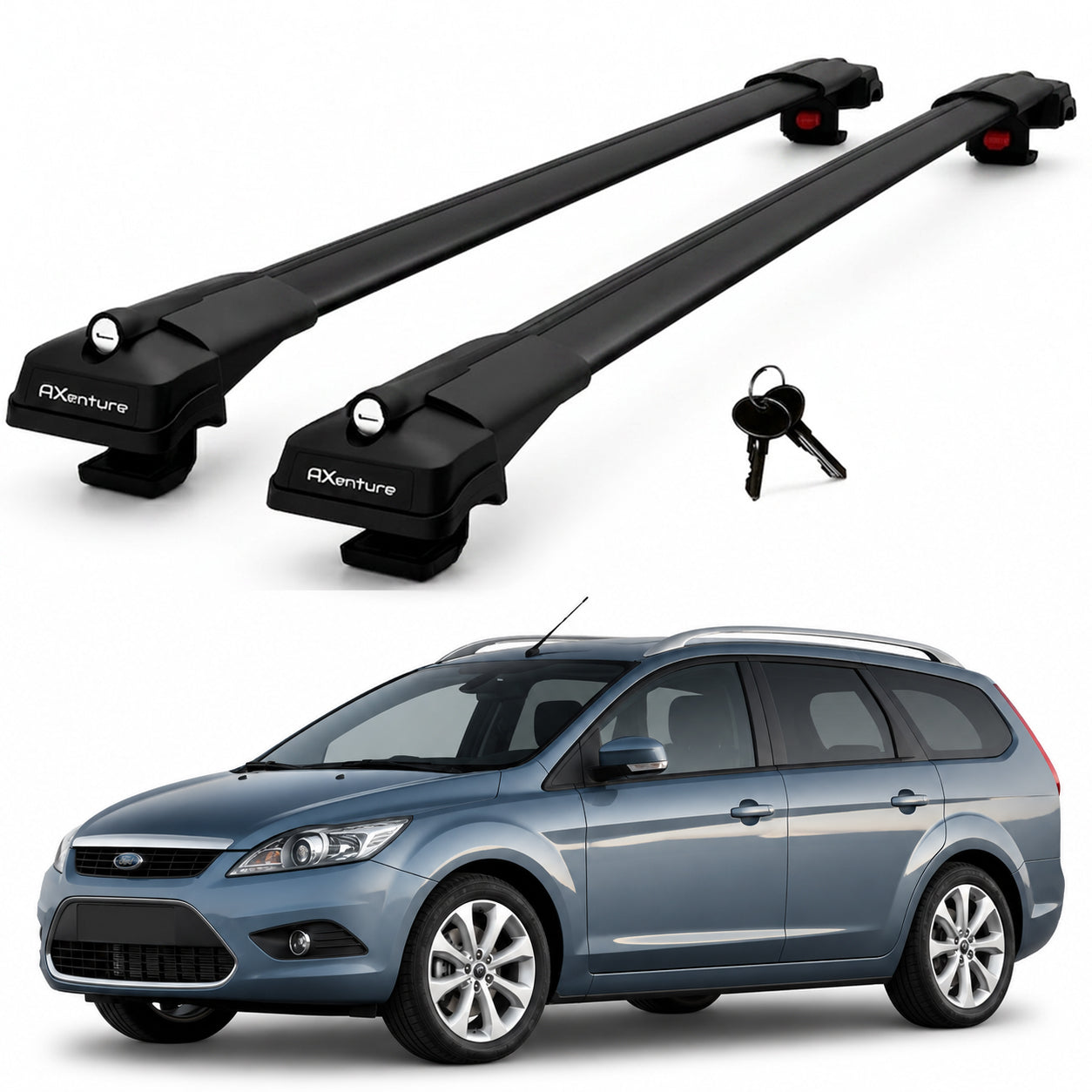 2X Roof Bars for Ford Focus Mk2 Sw 2008–2010 Lockable Roof Rack Cross Bars Black