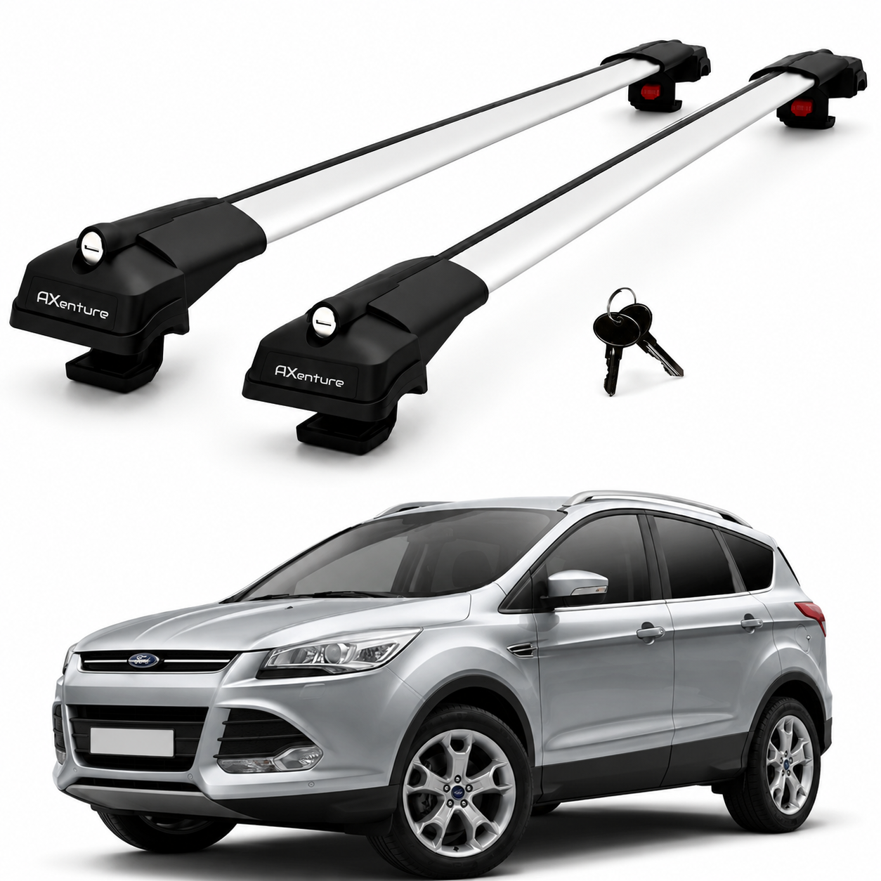2X Roof Bars for Ford Kuga Mk2 2012–2019 Lockable Roof Rack Cross Bars Grey
