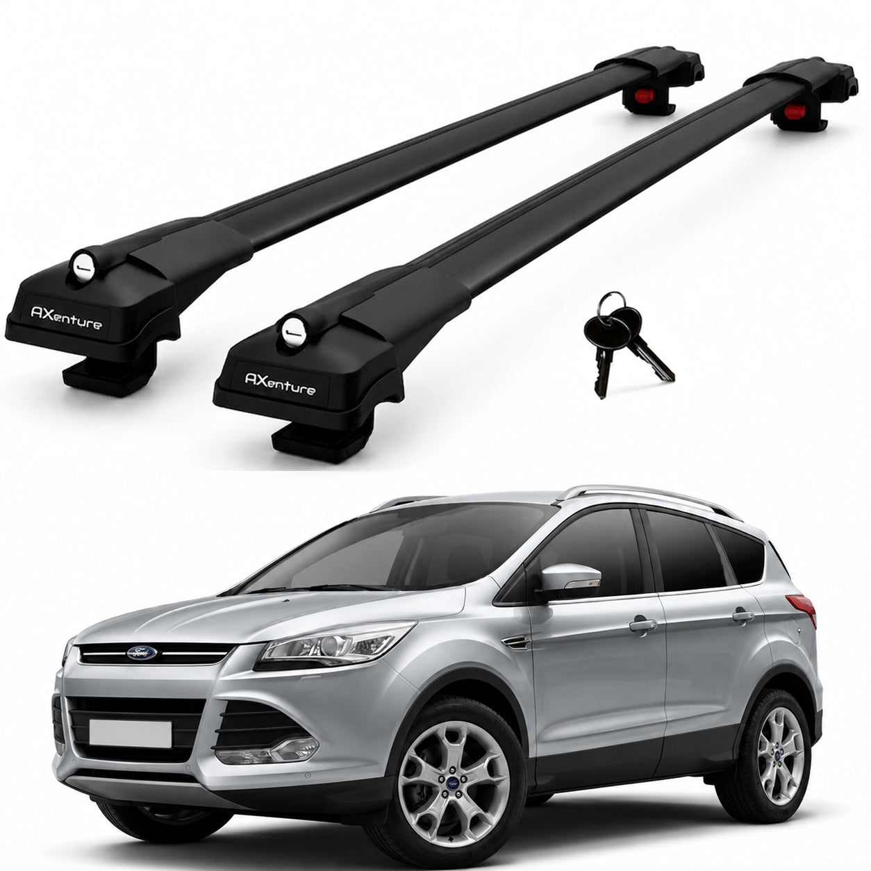 2X Roof Bars for Ford Kuga Mk2 2012–2019 Lockable Roof Rack Cross Bars Black