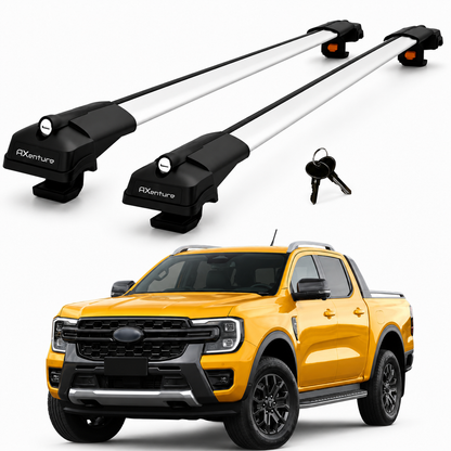 2X Roof Bars for Ford Ranger Wildtrak Double 2023-2026 Lockable Roof Rack Grey