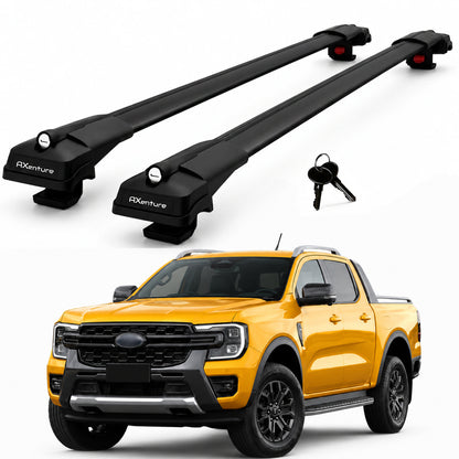 2X Roof Bars for Ford Ranger Wildtrak Double 2023-2026 Lockable Roof Rack Black