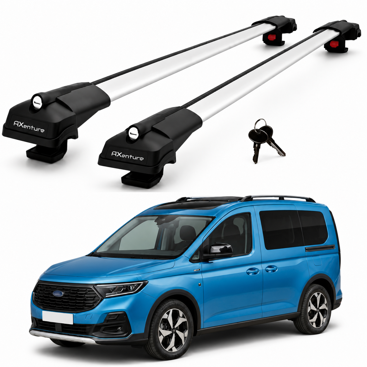 2X Roof Bars for Ford Tourneo Connect 2022-2026 Lockable Roof Rack Grey