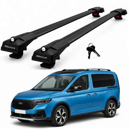 2X Roof Bars for Ford Tourneo Connect 2022-2026 Lockable Roof Rack Black