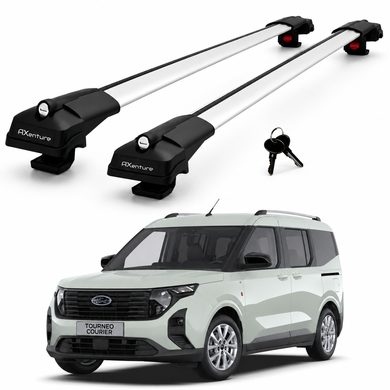 2X Roof Bars for Ford Tourneo Courier 2024-2026 Lockable Roof Rack Grey