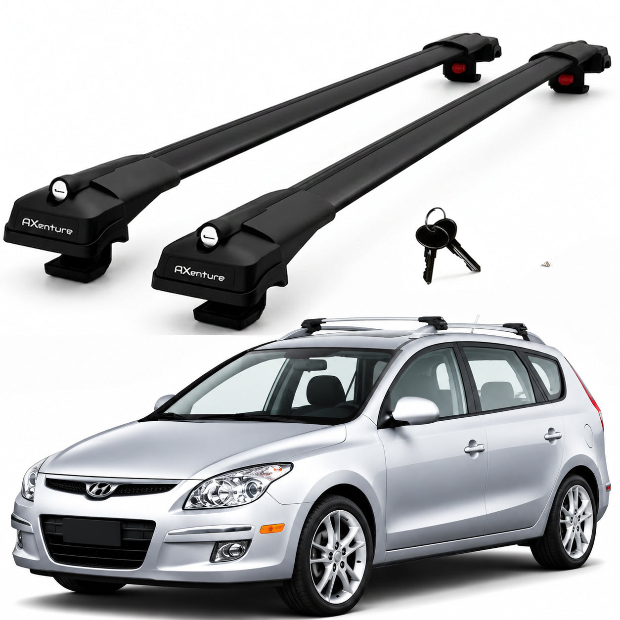 2X Roof Bars for Hyundai Elantra Touring 2009–2012 Lockable Roof Rack Black