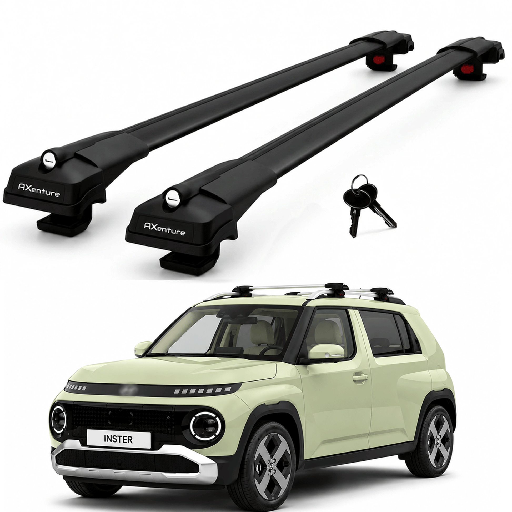 2X Roof Bars for Hyundai Inster Ev 2024-2026 Lockable Roof Rack Cross Bars Black