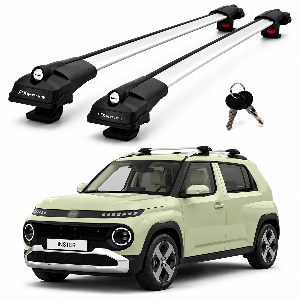 2X Roof Bars for Hyundai Inster Ev 2024-2026 Lockable Roof Rack Cross Bars Grey
