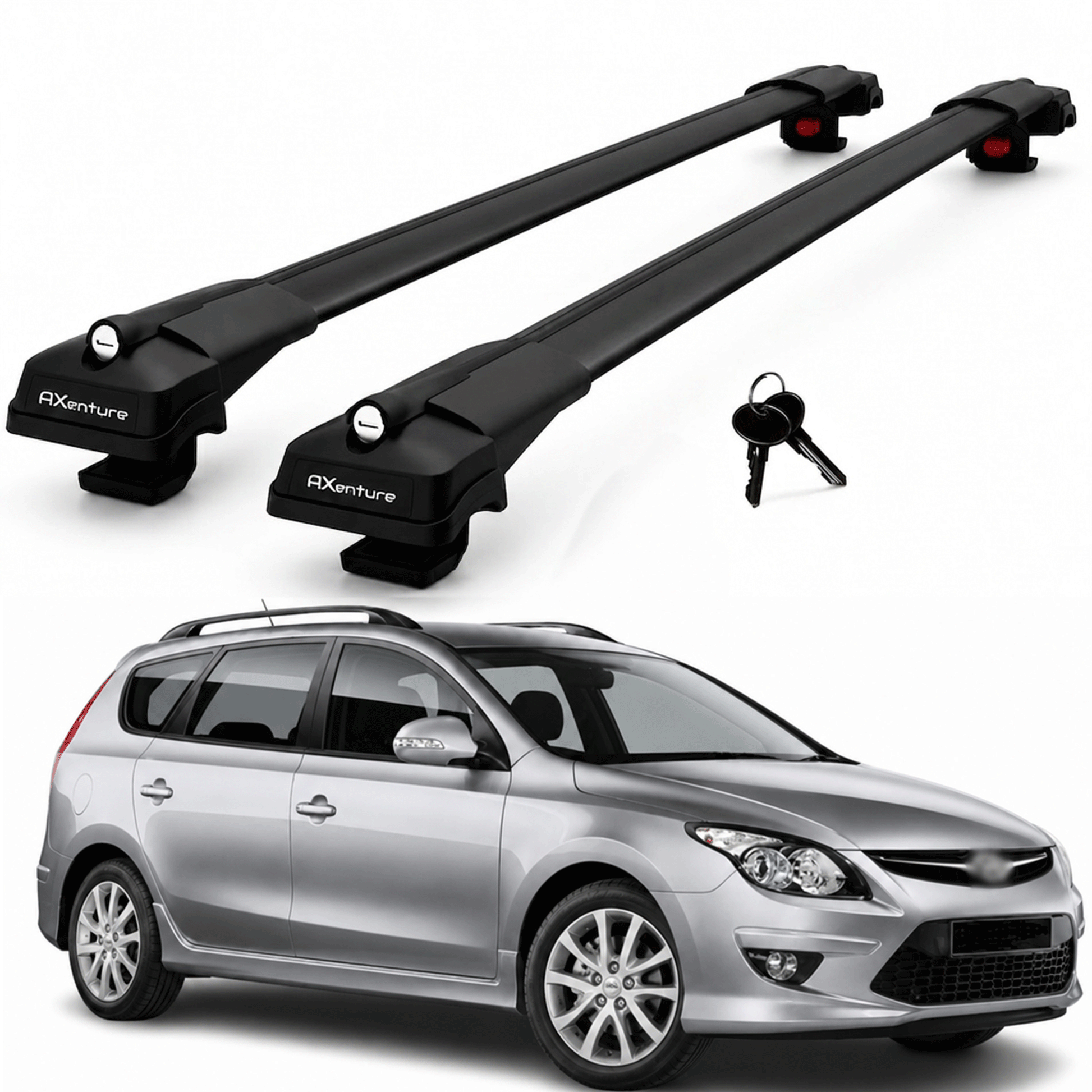 2X Roof Bars for Hyundai I30 Cw Wagon 2006–2011 Lockable Roof Rack Black