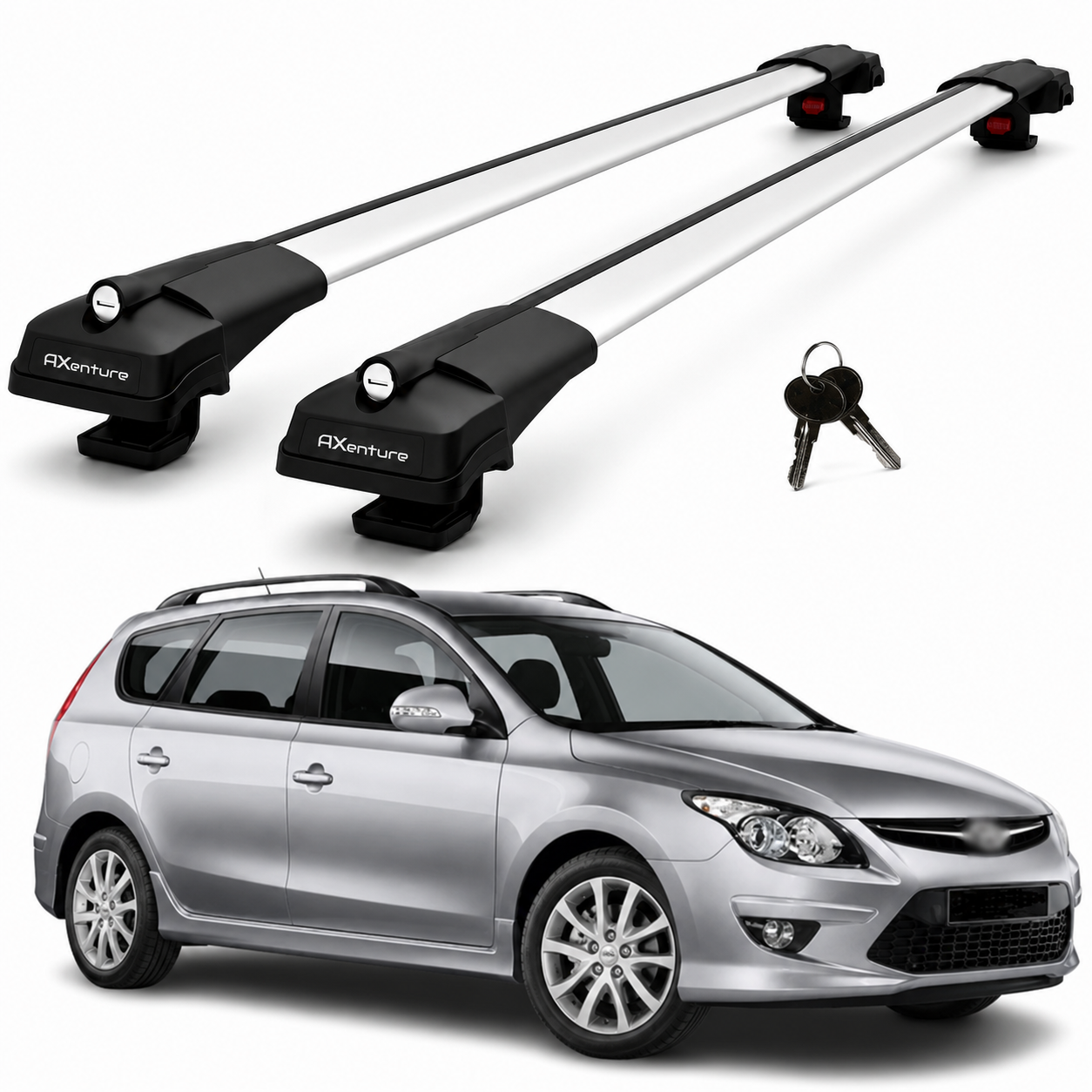 2X Roof Bars for Hyundai I30 Wagon 2006–2011 Lockable Roof Rack Cross Bars Grey