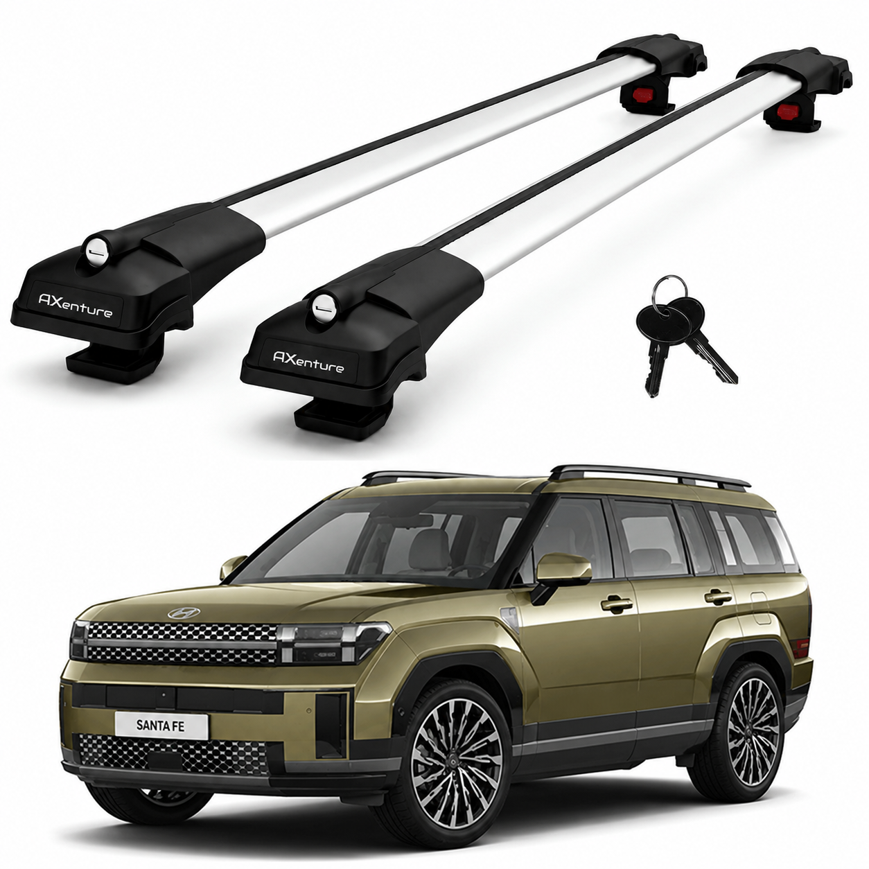 2X Roof Bars for Hyundai Santa Fe 2024-2026 Lockable Roof Rack Cross Bars Grey