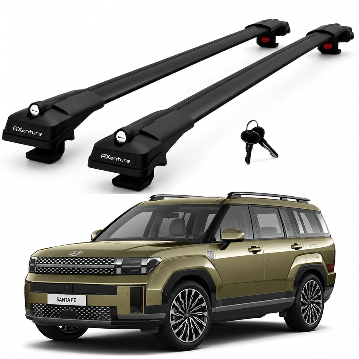 2X Roof Bars for Hyundai Santa Fe 2024-2026 Lockable Roof Rack Cross Bars Black