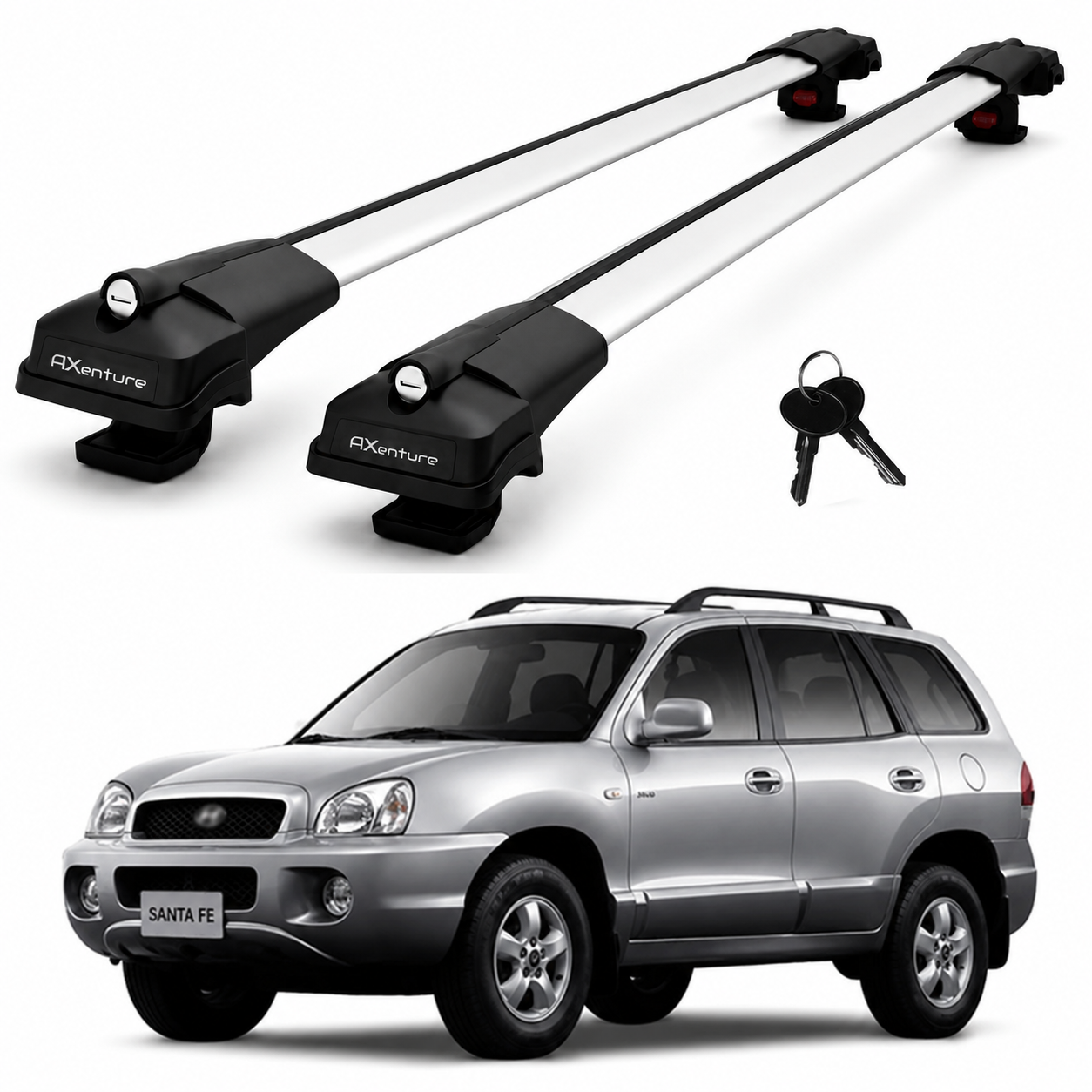 2X Roof Bars for Hyundai Santa Fe 2001-2006 Lockable Roof Rack Cross Bars Grey