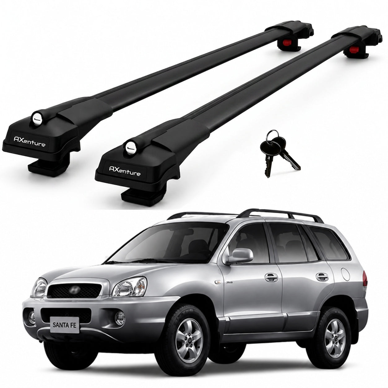 2X Roof Bars for Hyundai Santa Fe 2001-2006 Lockable Roof Rack Cross Bars Black