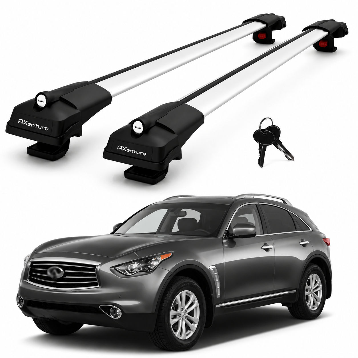 2X Roof Bars for Infiniti Fx S50 / S51 Lockable Roof Rack Cross Bars Grey