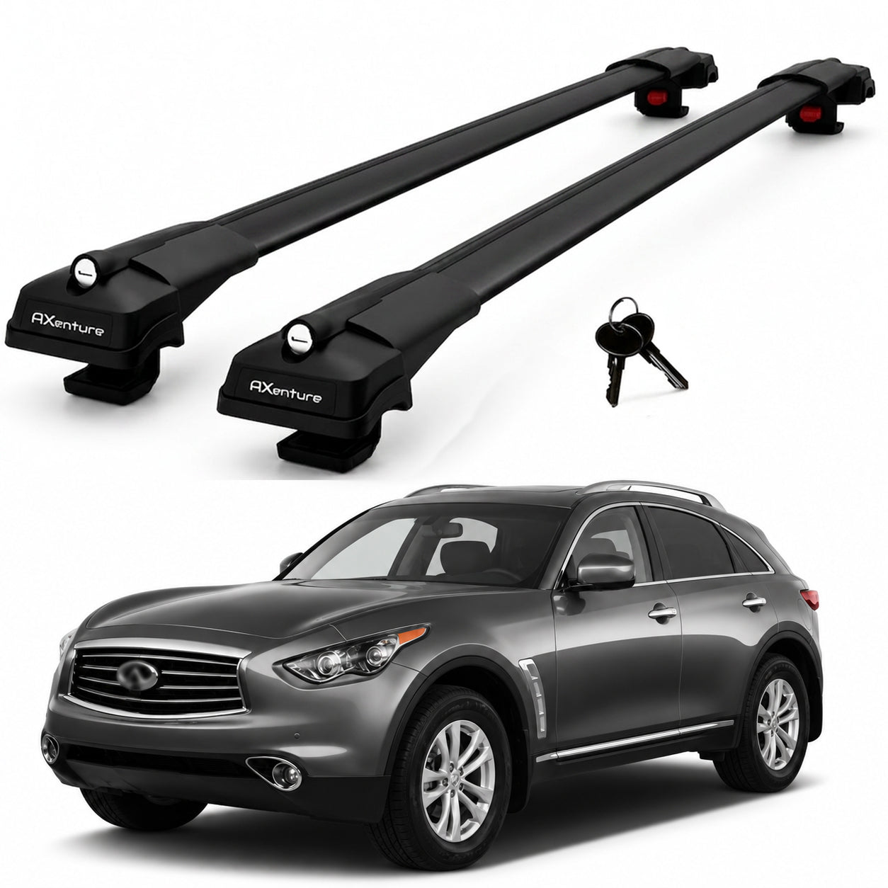 2X Roof Bars for Infiniti Fx S50 / S51 Lockable Roof Rack Cross Bars Black