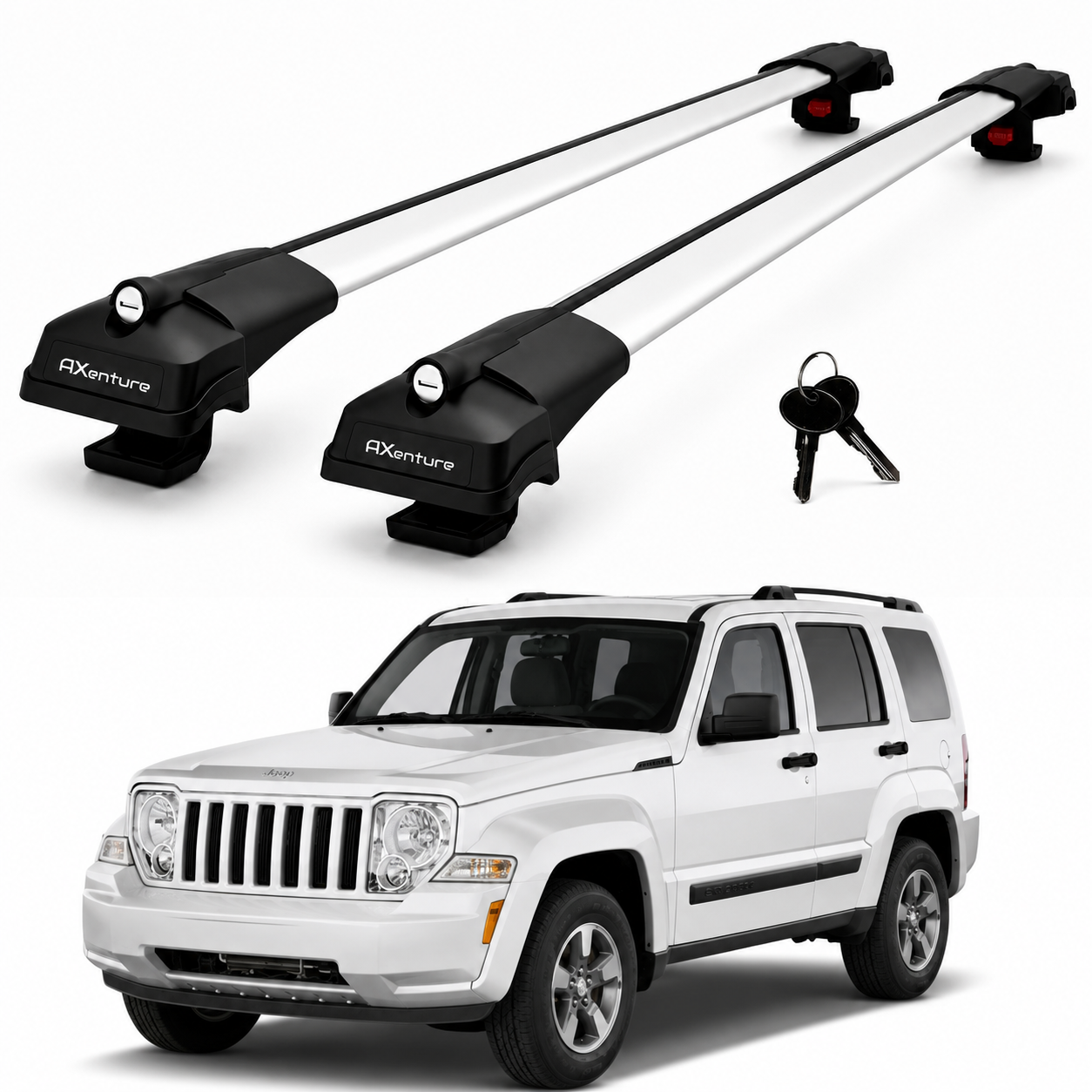 2X Roof Bars for Jeep Cherokee Kk 2008-2012 Lockable Roof Rack Cross Bars Grey