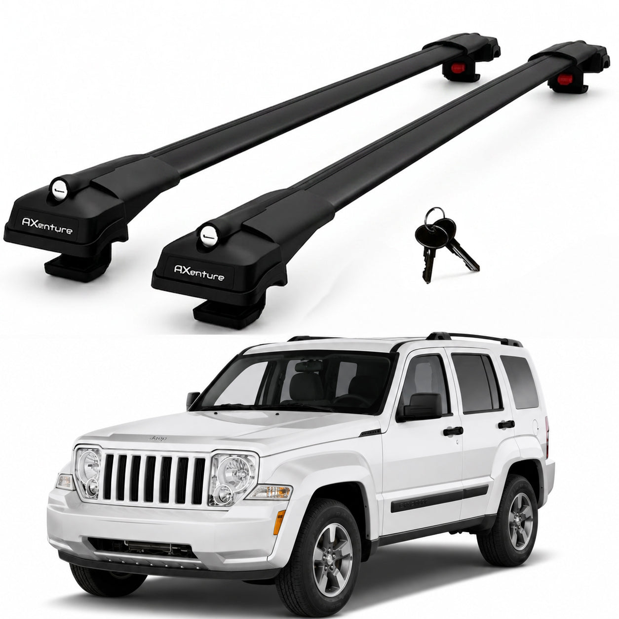 2X Roof Bars for Jeep Cherokee Kk 2008-2012 Lockable Roof Rack Cross Bars Black
