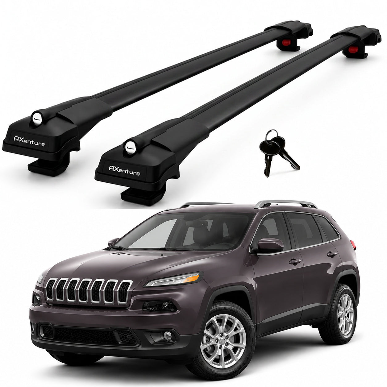 2X Roof Bars for Jeep Cherokee Kl 2014-2023 Lockable Roof Rack Cross Bars Black