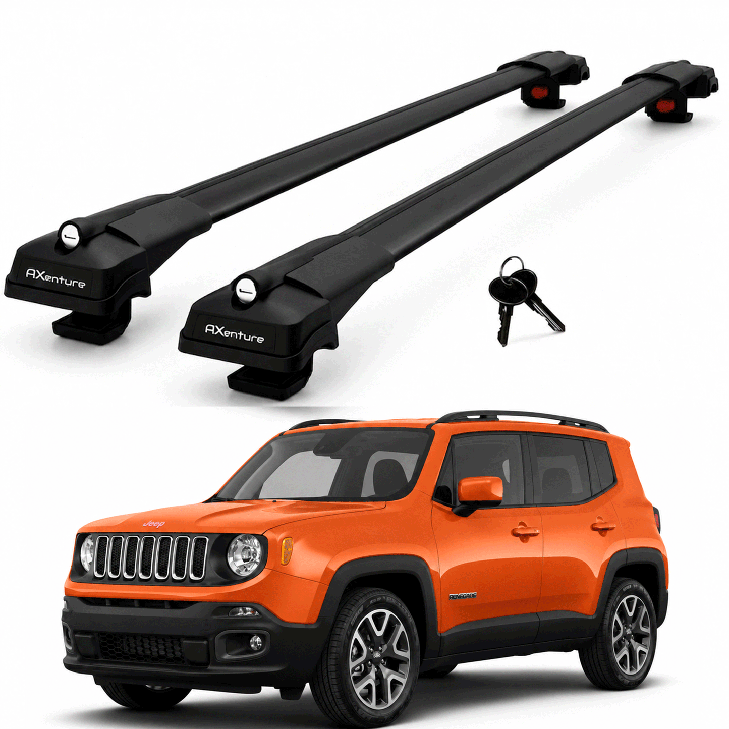 2X Roof Bars for Jeep Renegade Bu 2014-2024 Lockable Roof Rack Cross Bars Black