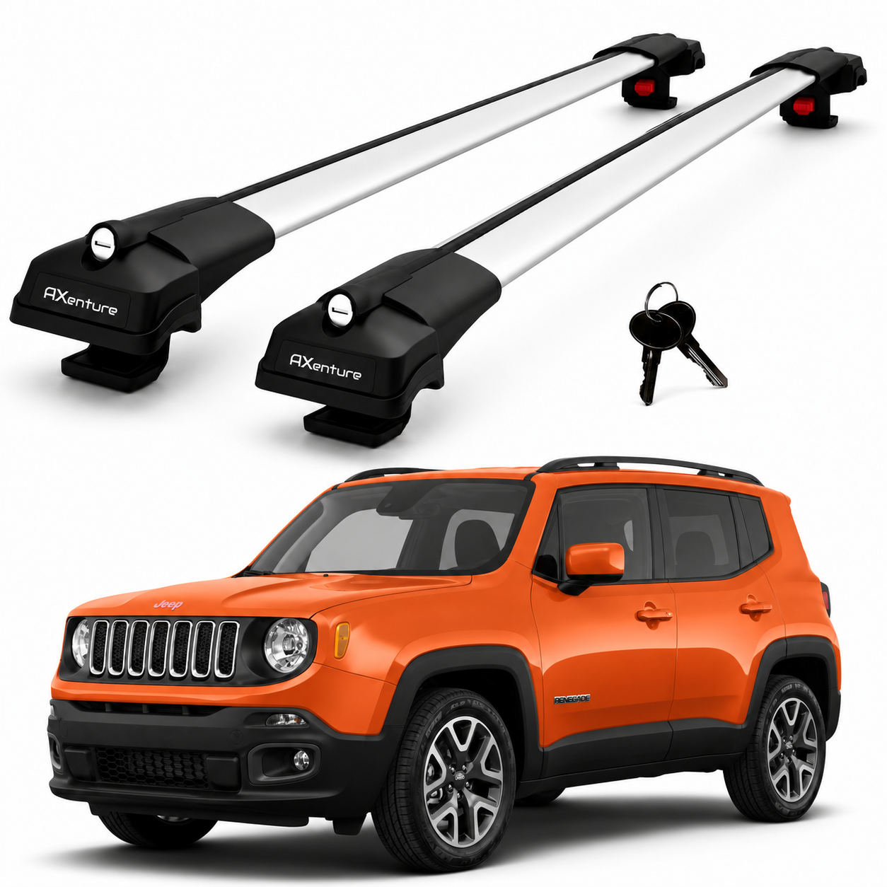 2X Roof Bars for Jeep Renegade Bu 2014-2024 Lockable Roof Rack Cross Bars Grey