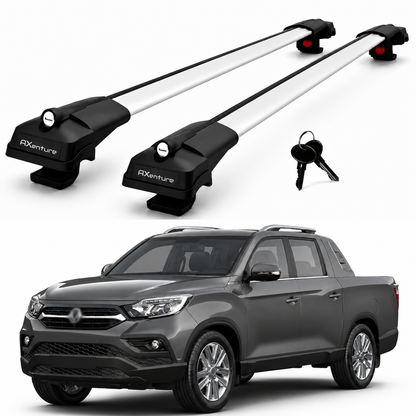 2X Roof Bars for Ssangyong Musso DoubleCab 2019-2026 Lockable Roof Rack Grey