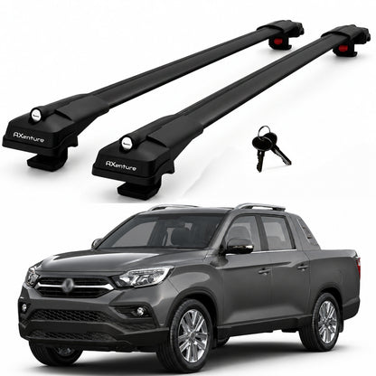 2X Roof Bars for Ssangyong Musso DoubleCab 2019-2026 Lockable Roof Rack Black
