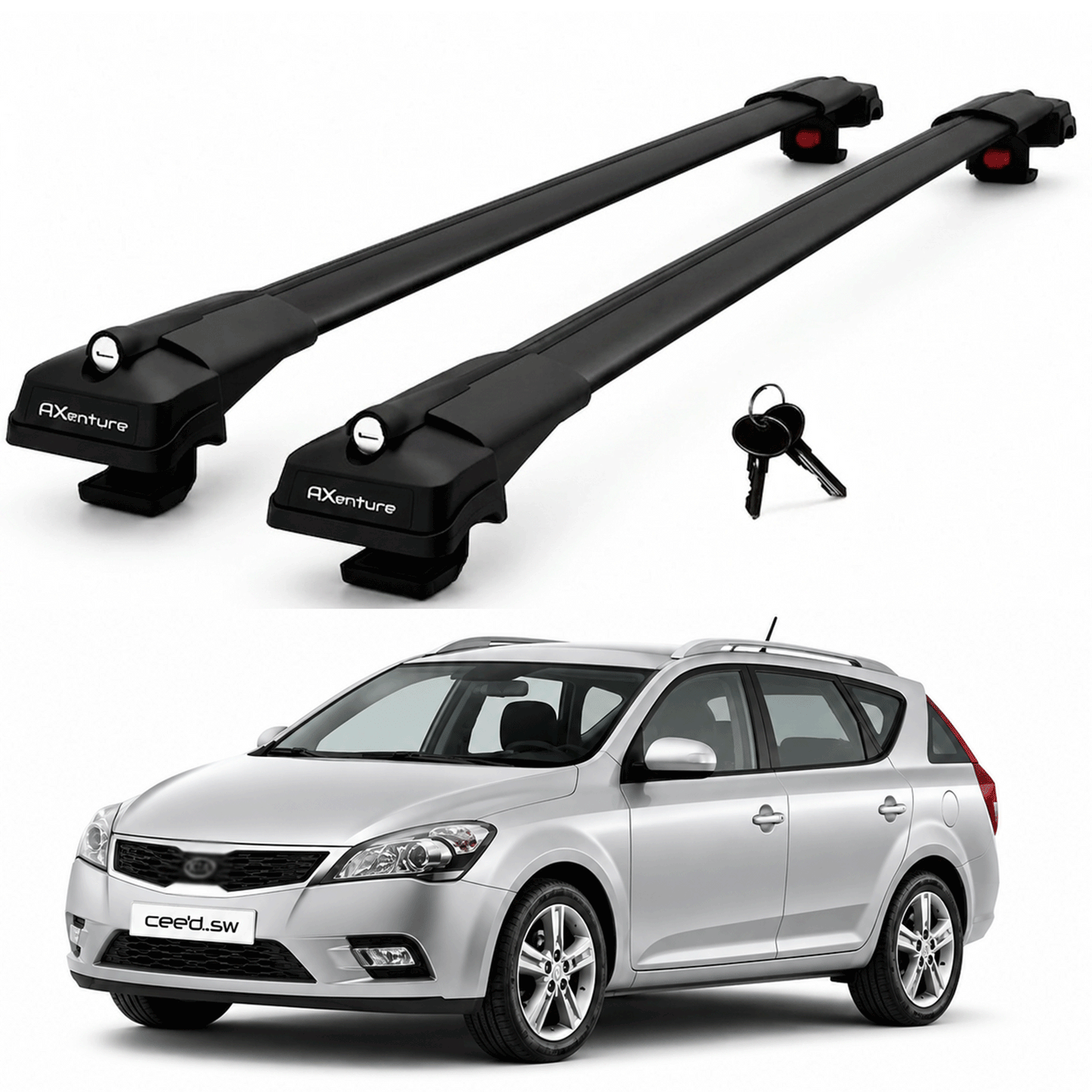 2X Roof Bars for Kia Cee'D Wagon 2006–2012 Lockable Roof Rack Cross Bars Black