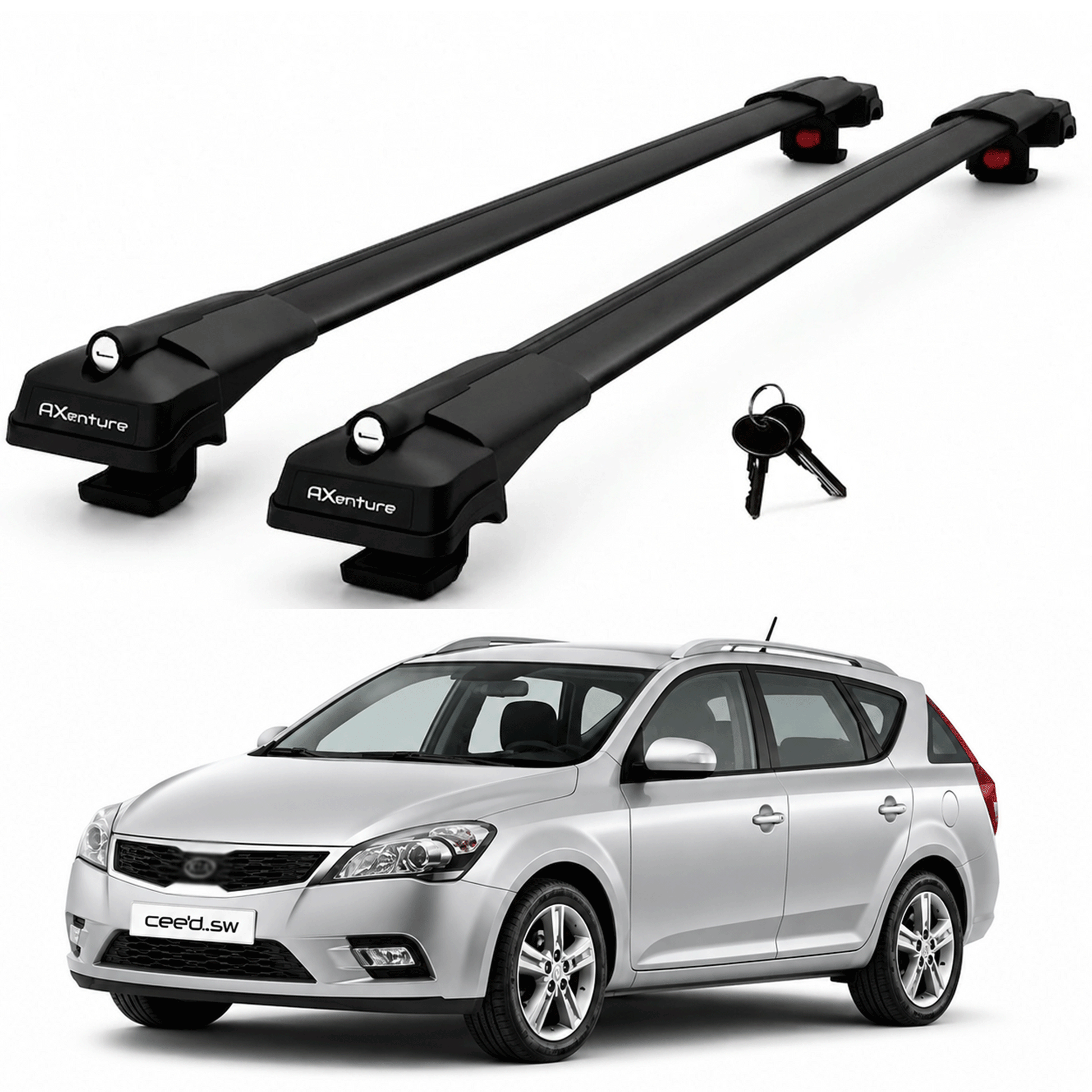 2X Roof Bars for Kia Cee'D Wagon 2006–2012 Lockable Roof Rack Cross Bars Black
