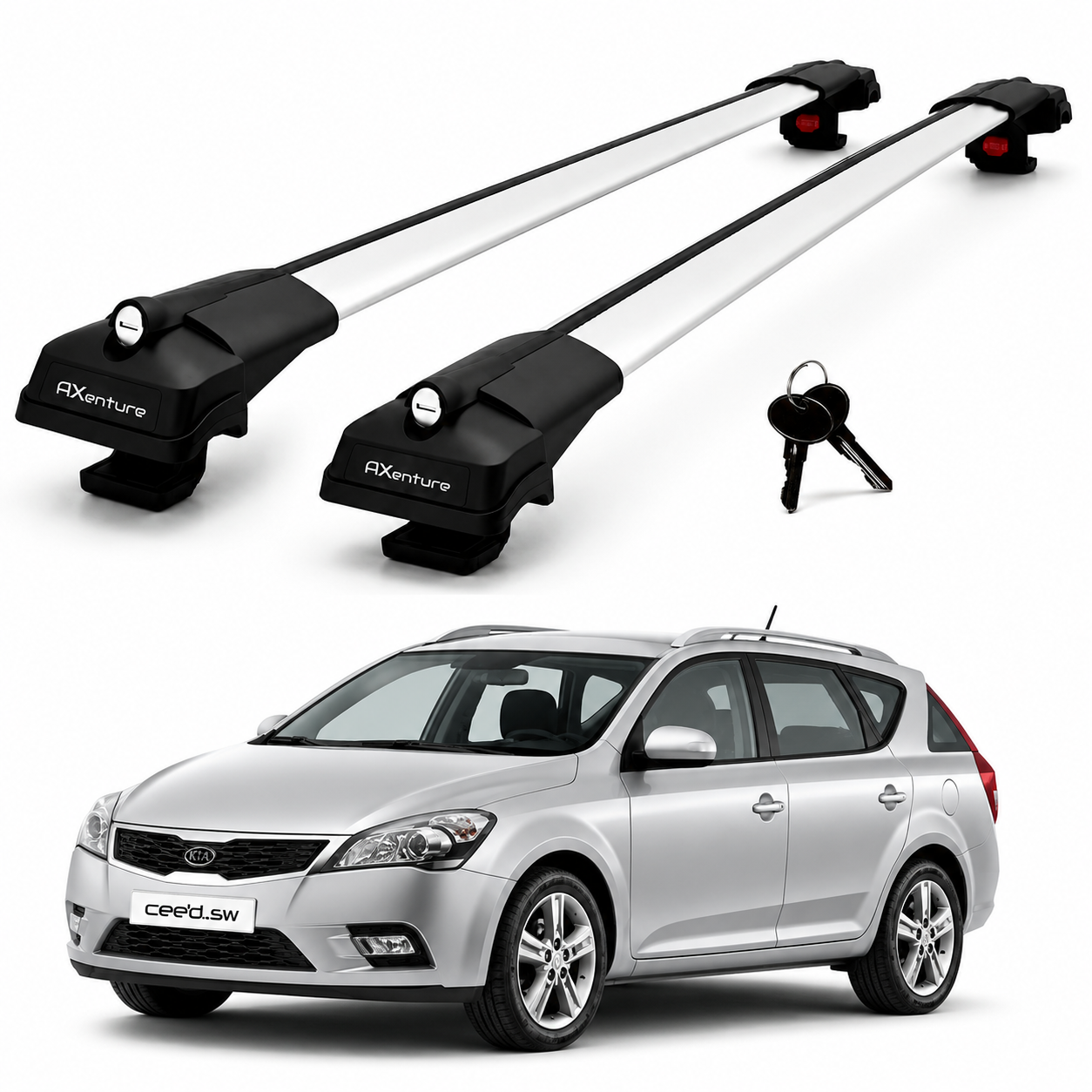 2X Roof Bars for Kia Cee'D Wagon 2006–2012 Lockable Roof Rack Cross Bars Grey