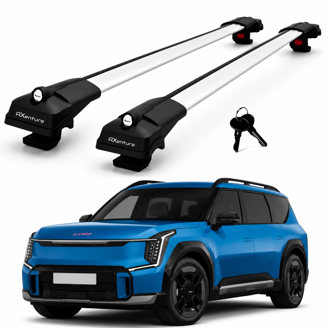 2X Roof Bars for Kia Ev9 Gt Line 2024–2026 Lockable Roof Rack Cross Bars Grey