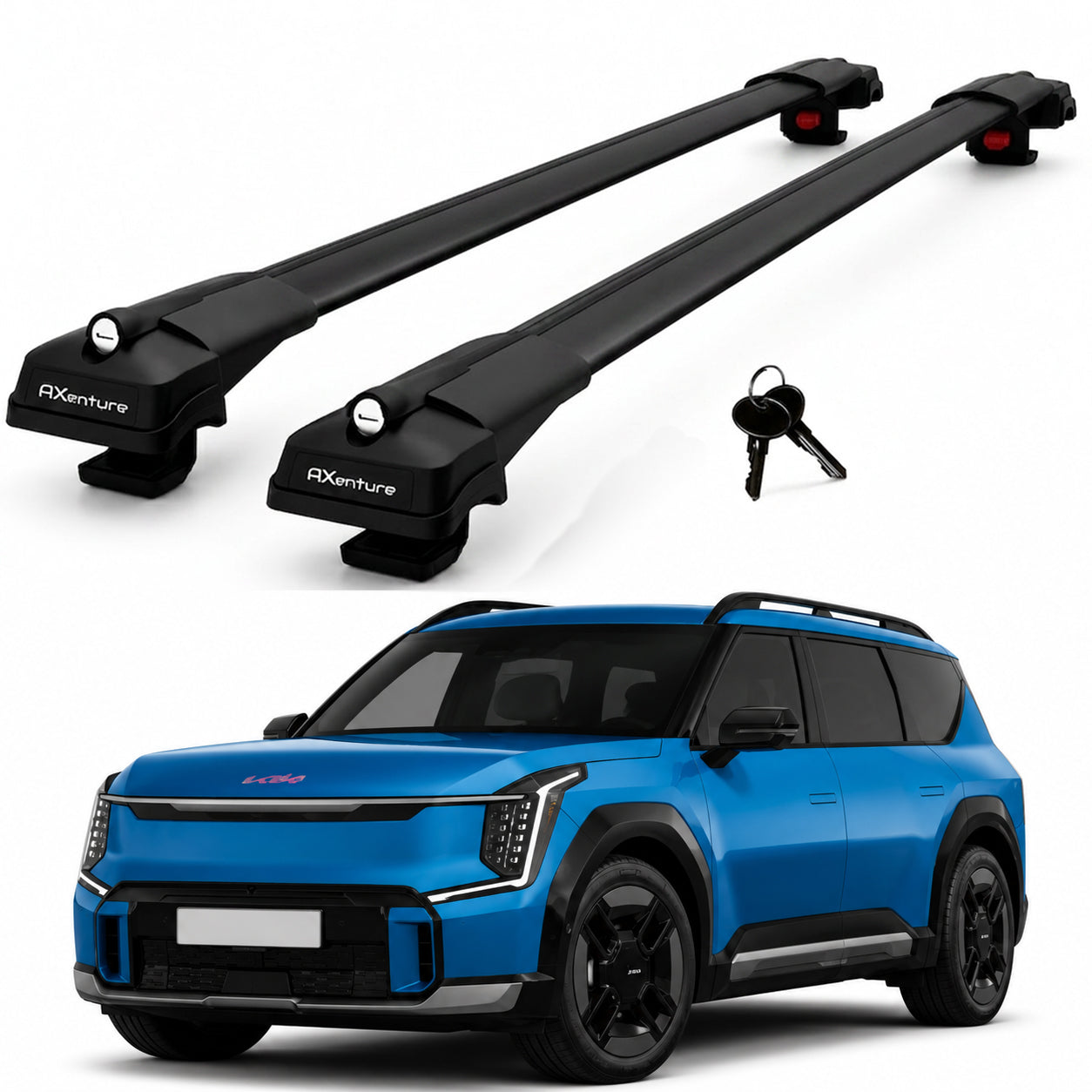 2X Roof Bars for Kia Ev9 Gt Line 2024–2026 Lockable Roof Rack Cross Bars Black