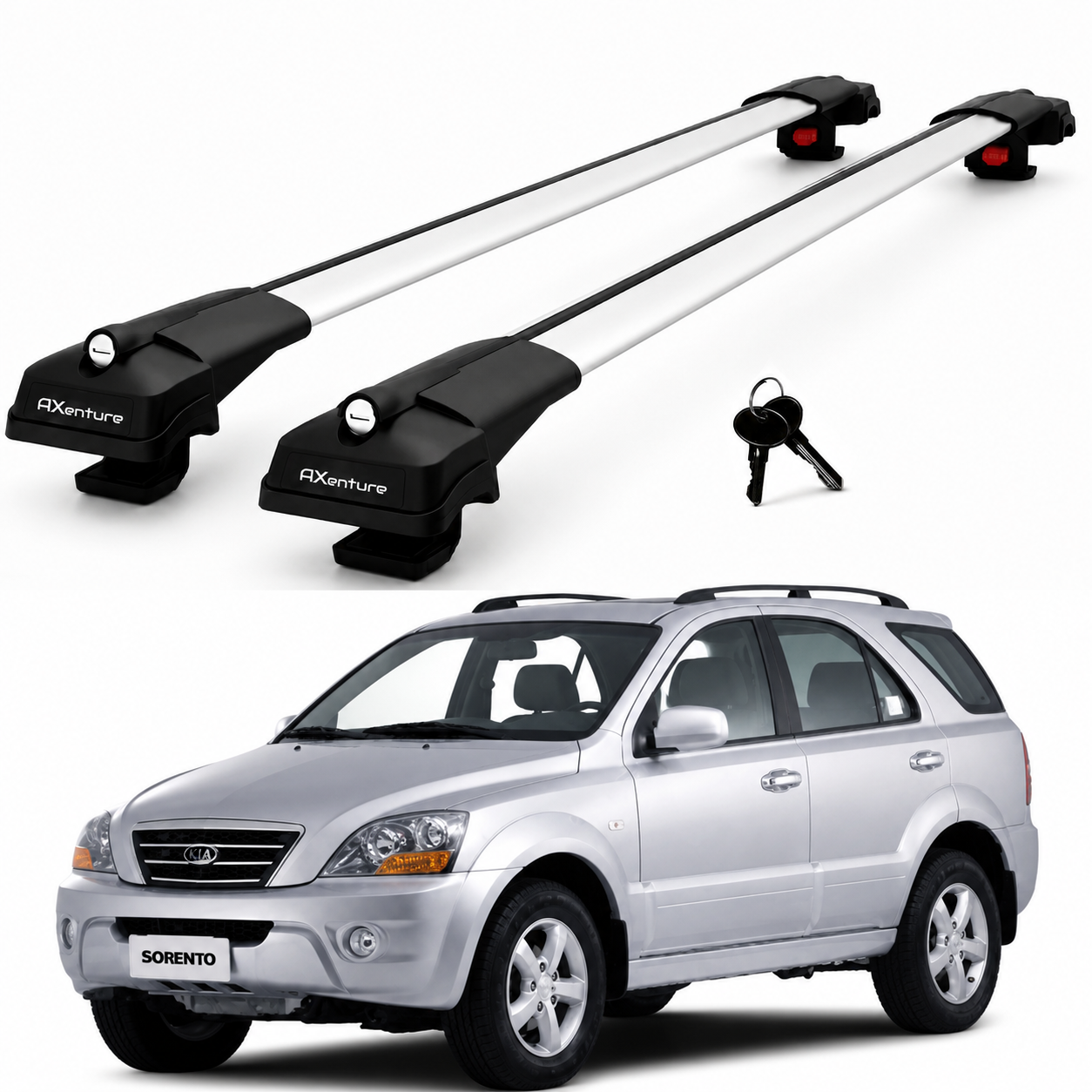 2X Roof Bars for Kia Sorento Bl 2002–2009 Lockable Roof Rack Cross Bars Grey