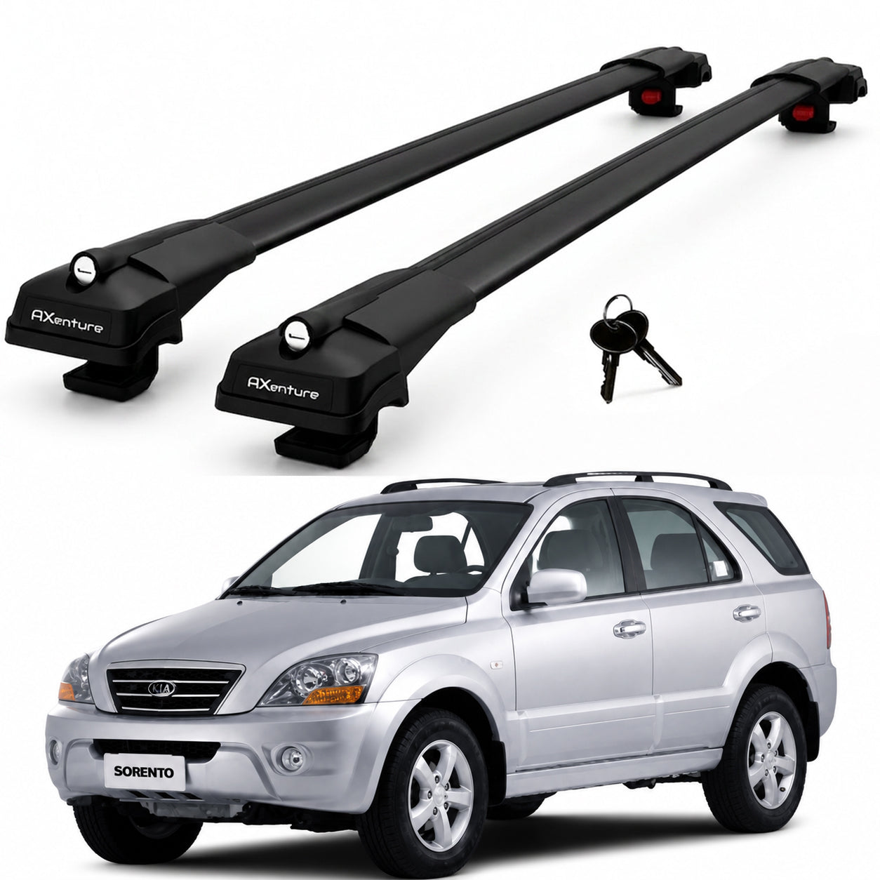 2X Roof Bars for Kia Sorento Bl 2002–2009 Lockable Roof Rack Cross Bars Black