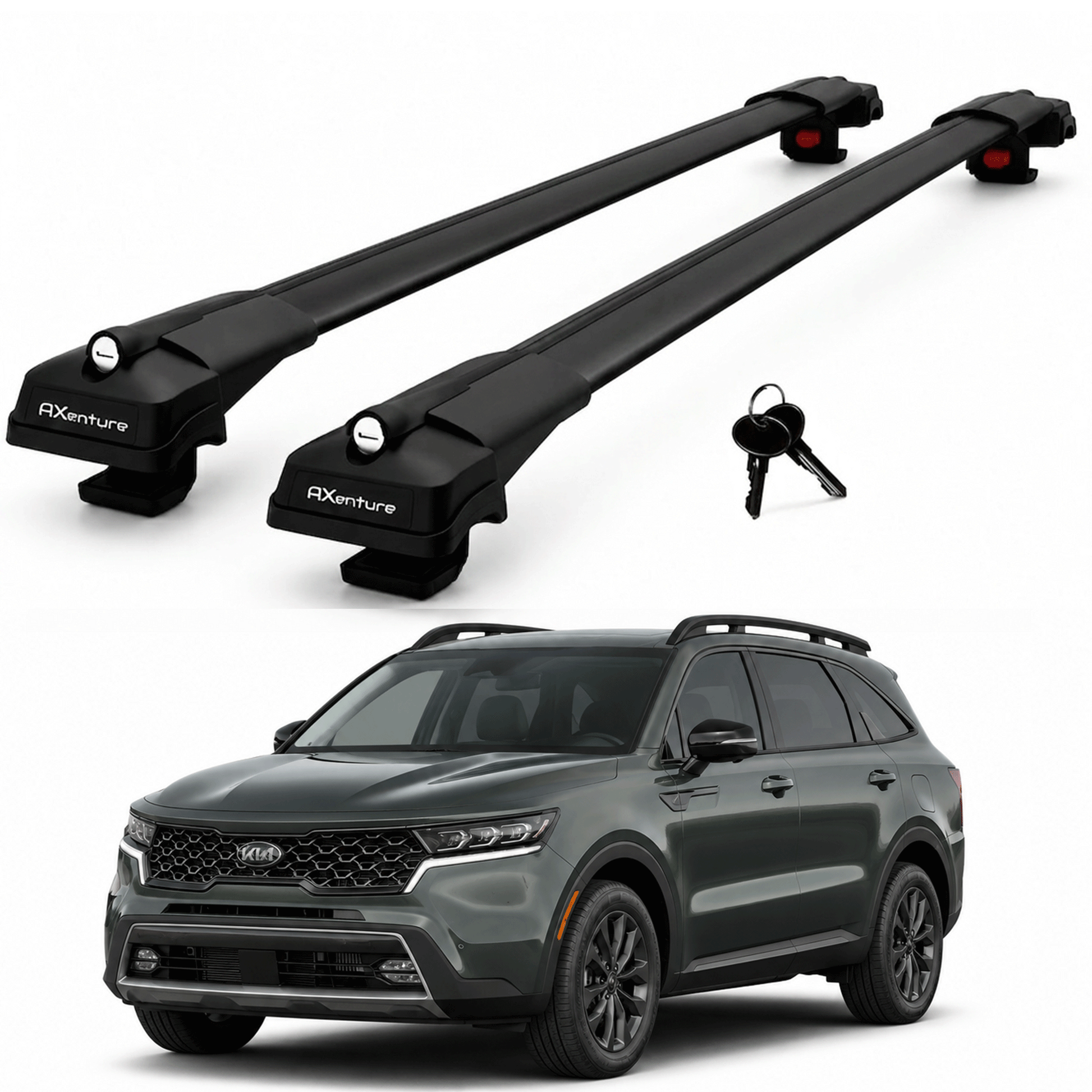 2X Roof Bars for Kia Sorento X-Line 2021–2025 Lockable Roof Rack Cross Bar Black