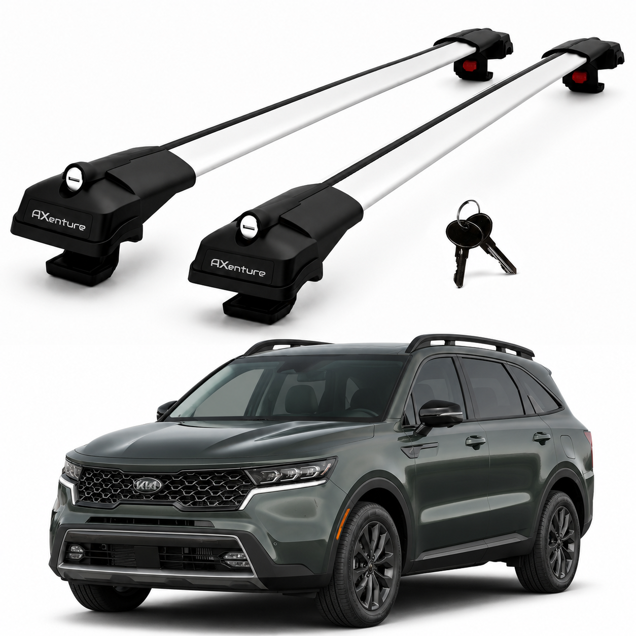 2X Roof Bars for Kia Sorento X-Line 2021–2025 Lockable Roof Rack Cross Bars Grey