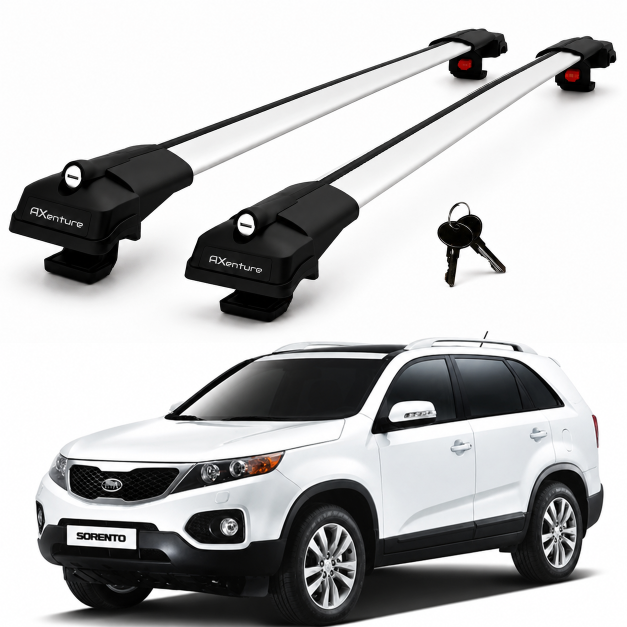 2X Roof Bars for Kia Sorento Xm Mk2 2010–2014 Lockable Roof Rack Cross Bars Grey