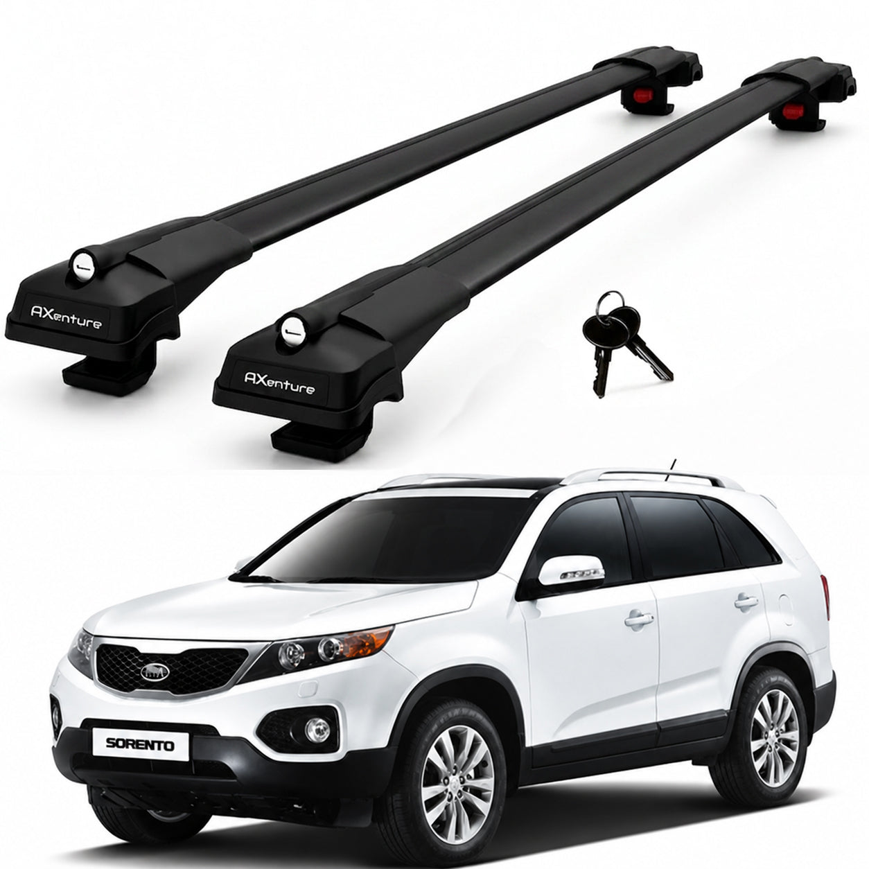 2X Roof Bars for Kia Sorento Xm 2010–2014 Lockable Roof Rack Cross Bars Black