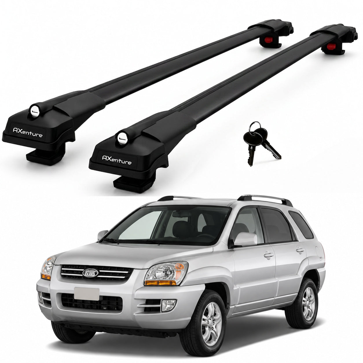 2X Roof Bars for Kia Sportage Je/Km 2005–2010 Lockable Roof Rack Cross Bar Black