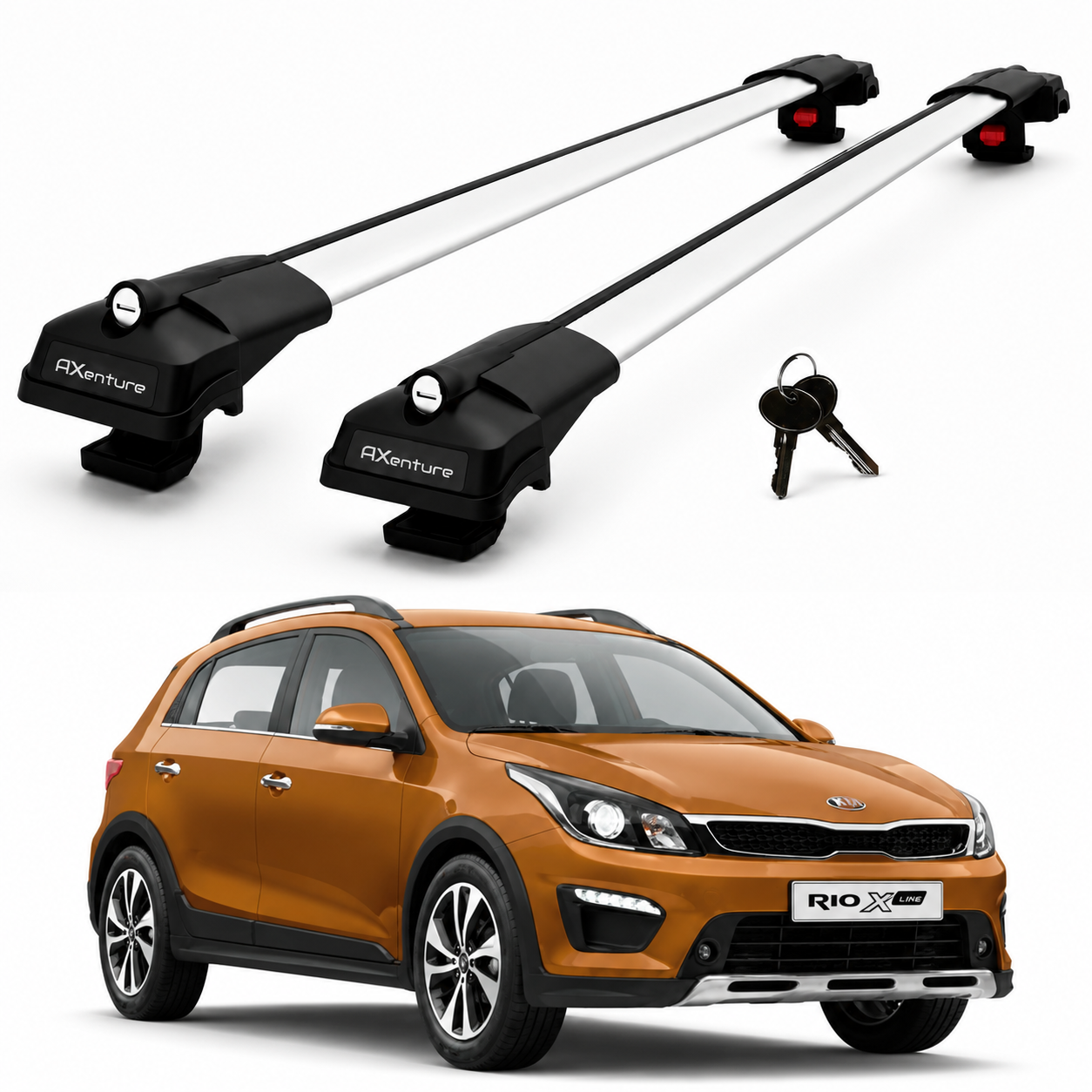 2X Roof Bars for Kia Rio X-Line 2017-2022 Lockable Roof Rack Cross Bars Grey