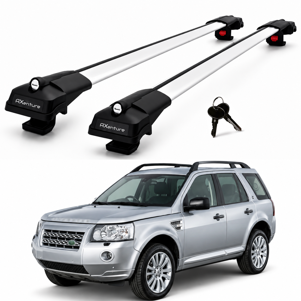 2X Roof Bars for Land Rover Freelander 2 L359 2006-2014 Lockable Roof Rack Grey