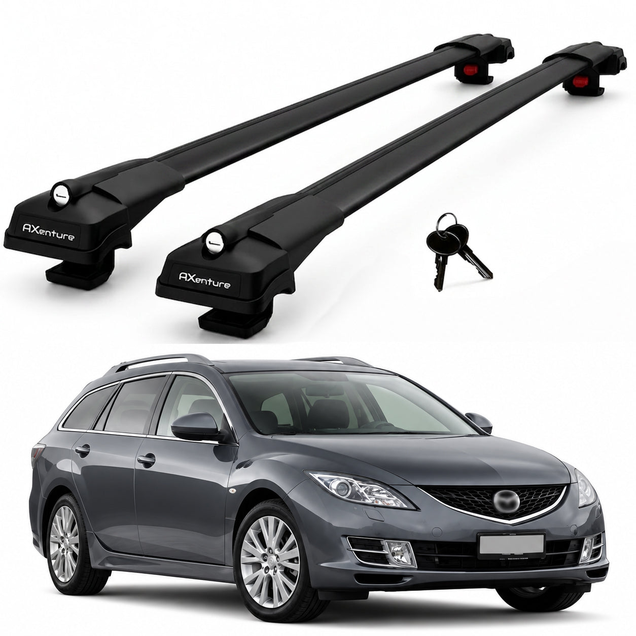 2X Roof Bars for Mazda 6 Sw Mk1 2002-2008 Lockable Roof Rack Cross Bars Black
