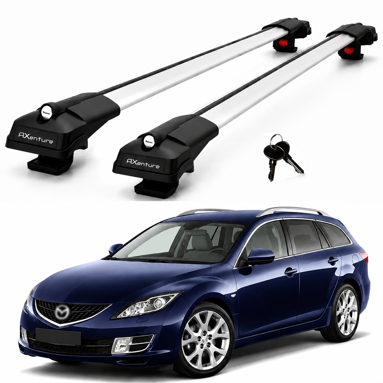 2X Roof Bars for Mazda 6 Sw Mk2 2009-2013 Lockable Roof Rack Cross Bars Grey