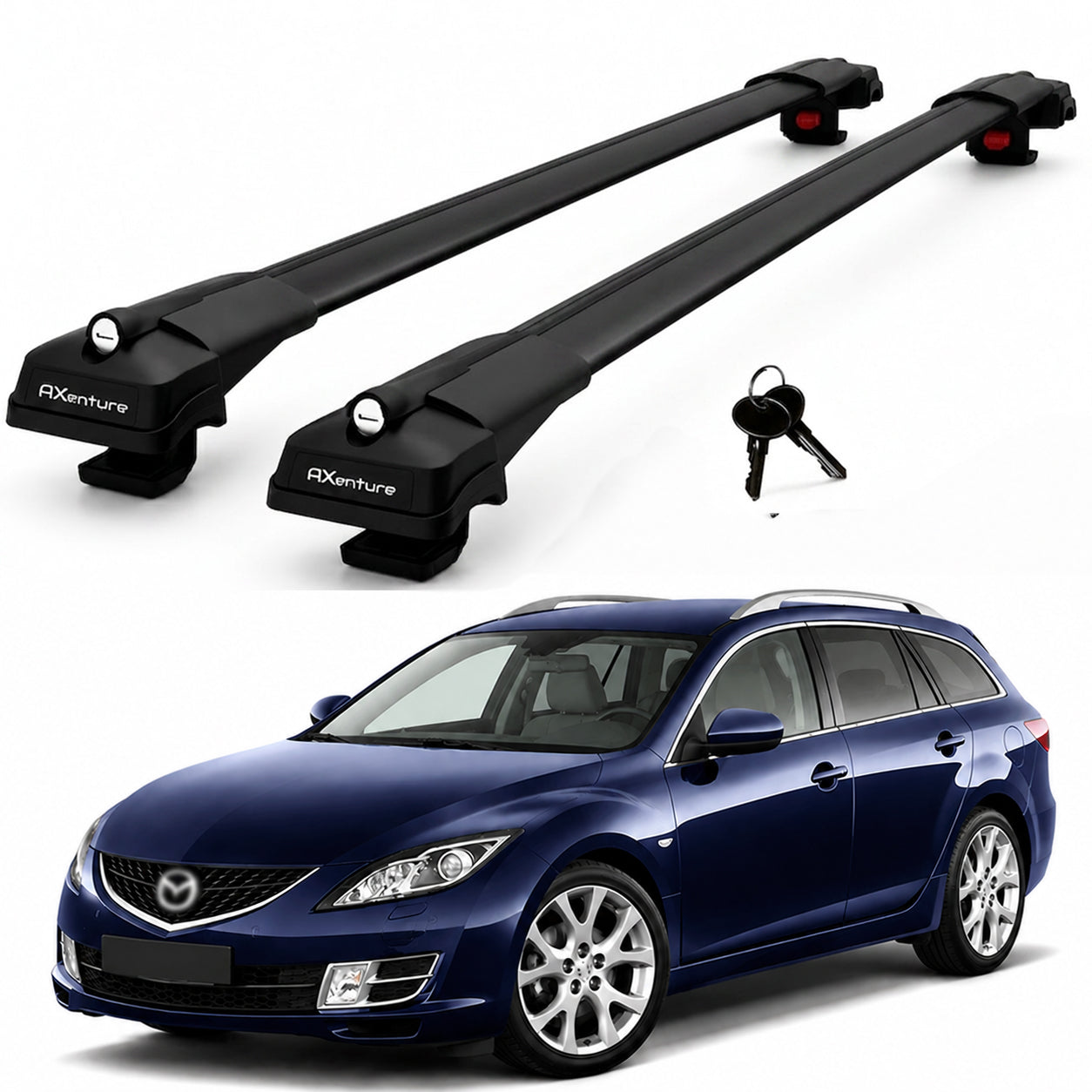 2X Roof Bars for Mazda 6 Sw Mk2 2009-2013 Lockable Roof Rack Cross Bars Black