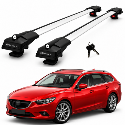 2X Roof Bars for Mazda 6 Tourer Mk3 2014-2023 Lockable Roof Rack Cross Bars Grey