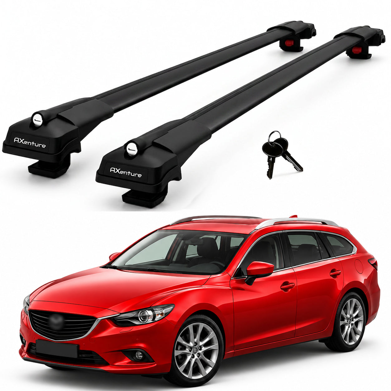 2X Roof Bars for Mazda 6 Tourer 2014-2023 Lockable Roof Rack Cross Bars Black