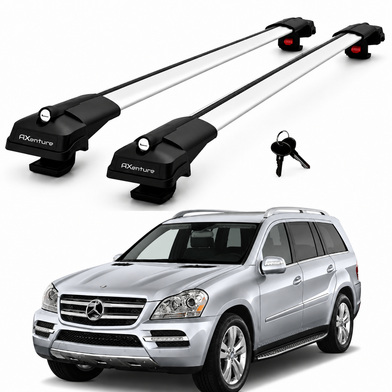 2X Roof Bars for Mercedes Gl X164 2006-2012 Lockable Roof Rack Cross Bars Grey