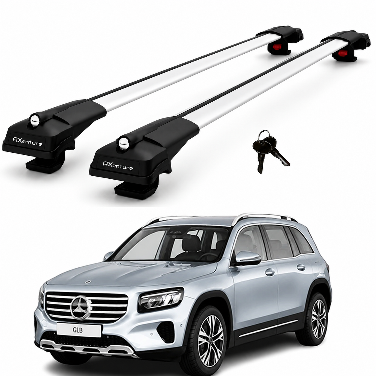 2X Roof Bars for Mercedes Glb X247 2020-2025 Lockable Roof Rack Cross Bars Grey